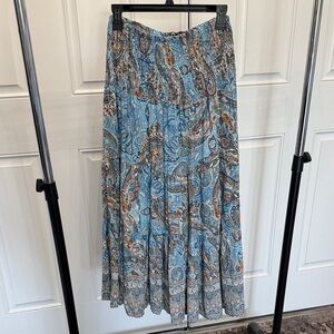 M Blue Paisley Tiered Maxi Skirt
